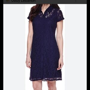 Navy Lace Button-Up Dress